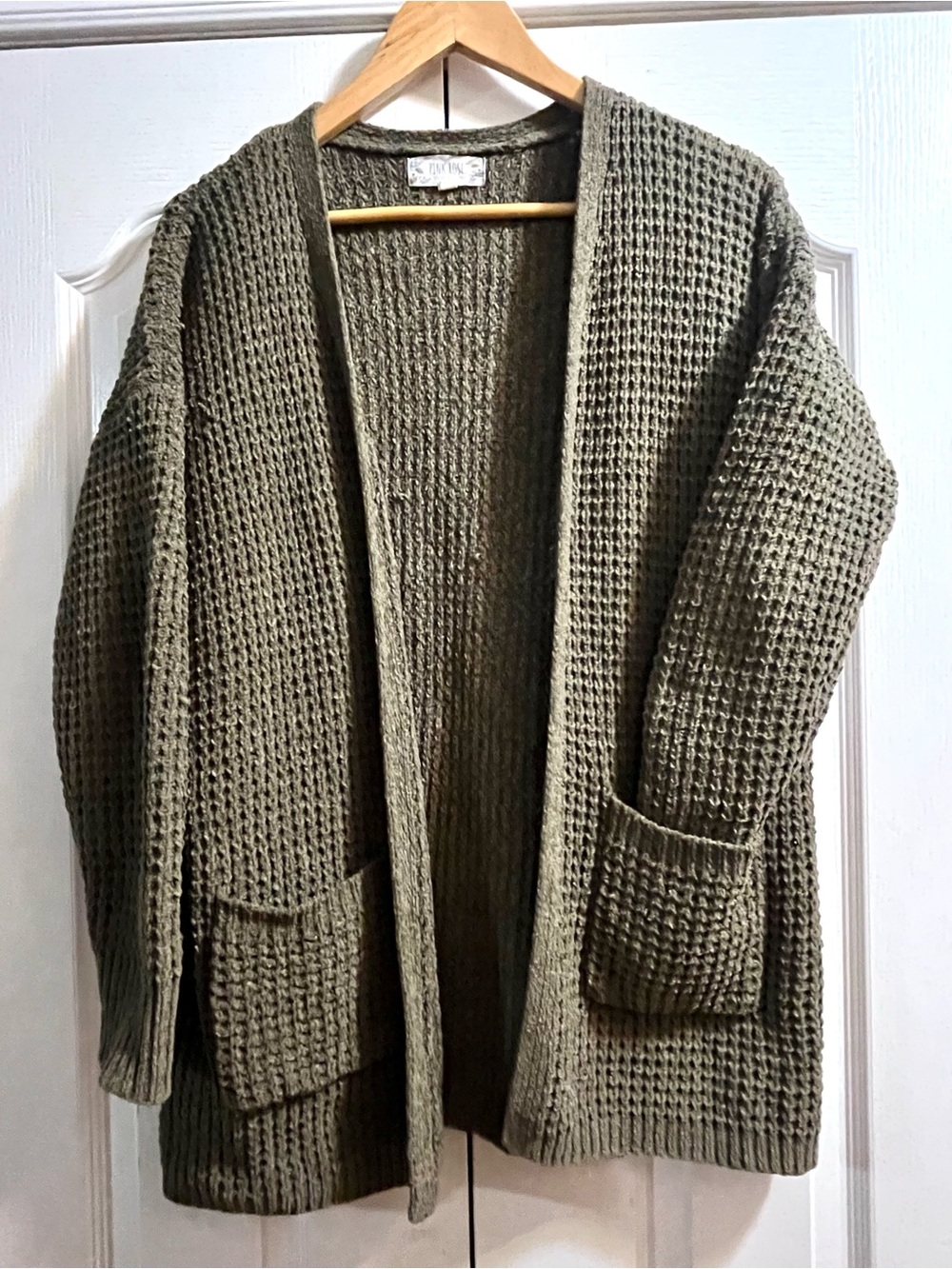 Army Green Waffle Knit Soft Cardigan Sweater